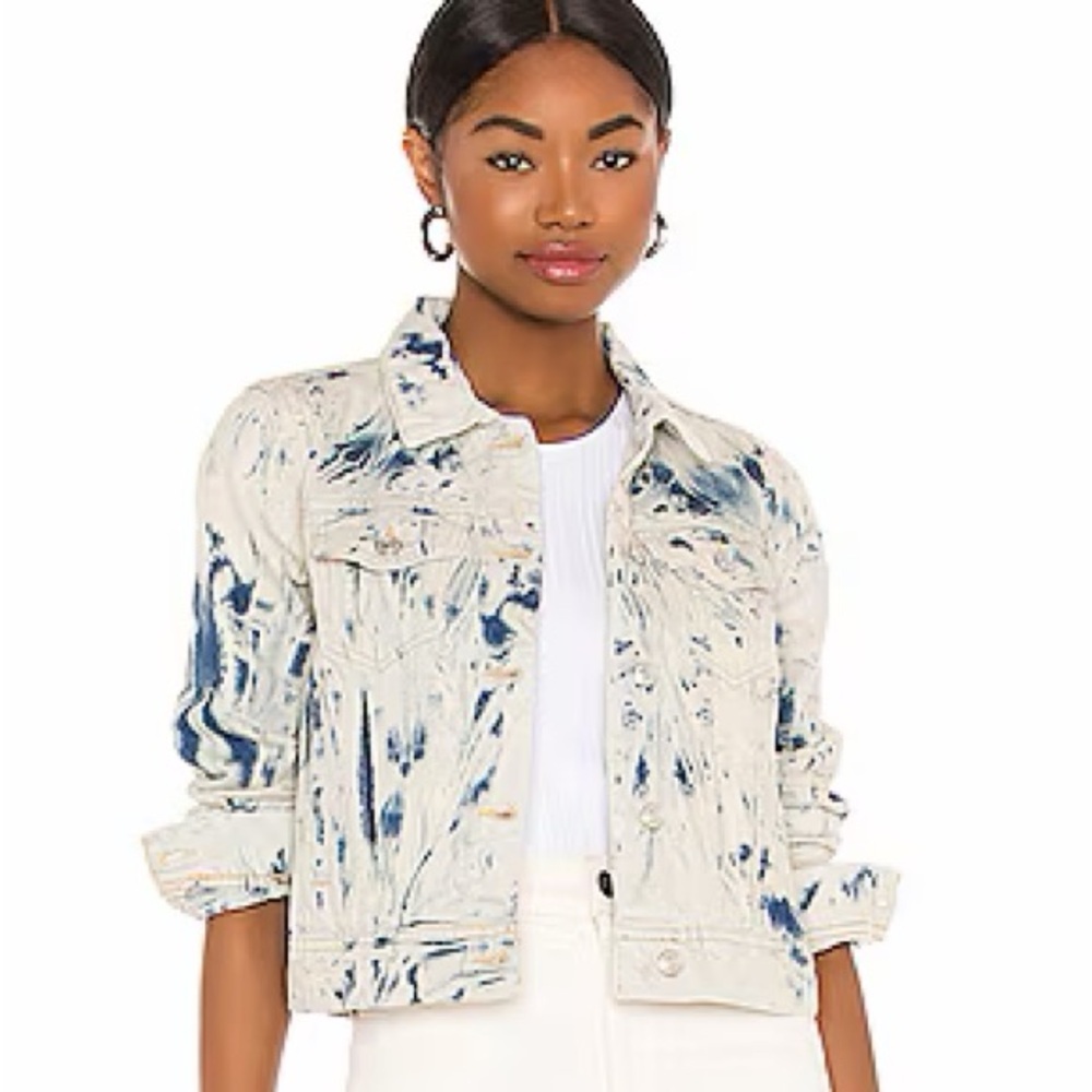 Free People Rumors Jones Tie Dye Blue Denim Jean Jacket Size Small